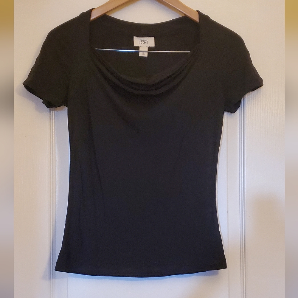 LOFT Women's Elegant Black Cowl Neck Blouse